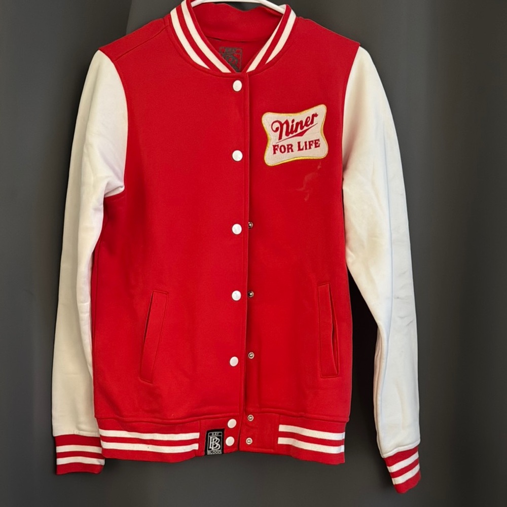 Red and White 49ers Varsity Jacket